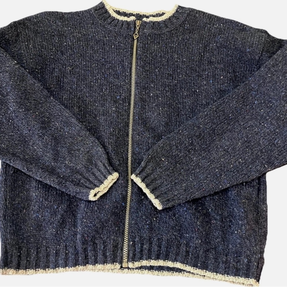 Vintage Eddie Bauer Women’s XL full zip cardigan 80% wool flecking sweater 90s